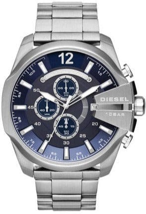 Buy Shop Diesel Mega Chief Chronograph Blue Dial Silver Steel Strap Watch For Men - DZ4417 USA Online
