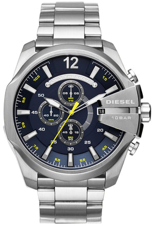 Buy Shop Diesel Mega Chief Chronograph Blue Dial Silver Steel Strap Watch For Men - DZ4465 USA Online