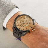 Buy Shop Diesel Mega Chief Chronograph Gold Dial Black Steel Strap Watch For Men - DZ4485 USA Online