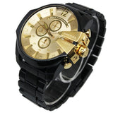Buy Shop Diesel Mega Chief Chronograph Gold Dial Black Steel Strap Watch For Men - DZ4485 USA Online