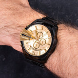Buy Shop Diesel Mega Chief Chronograph Gold Dial Black Steel Strap Watch For Men - DZ4485 USA Online