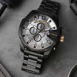 Buy Shop Diesel Mega Chief Chronograph Grey Dial Black Steel Strap Watch For Men - DZ4479 USA Online