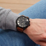 Buy Shop Diesel Mega Chief Chronograph Grey Dial Brown Leather Strap Watch For Men - DZ4463 USA Online