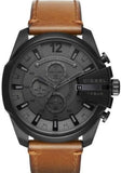 Buy Shop Diesel Mega Chief Chronograph Grey Dial Brown Leather Strap Watch For Men - DZ4463 USA Online