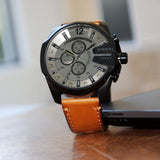 Buy Shop Diesel Mega Chief Chronograph Grey Dial Brown Leather Strap Watch For Men - DZ4463 USA Online