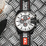 Buy Shop Diesel Mega Chief Chronograph Silver Dial Black Leather Strap Watch For Men - DZ4512 USA Online