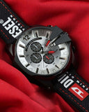 Buy Shop Diesel Mega Chief Chronograph Silver Dial Black Leather Strap Watch For Men - DZ4512 USA Online
