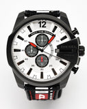 Buy Shop Diesel Mega Chief Chronograph Silver Dial Black Leather Strap Watch For Men - DZ4512 USA Online