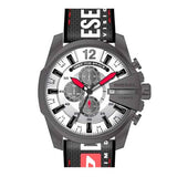 Buy Shop Diesel Mega Chief Chronograph Silver Dial Black Leather Strap Watch For Men - DZ4512 USA Online