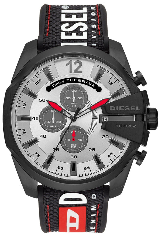 Buy Shop Diesel Mega Chief Chronograph Silver Dial Black Leather Strap Watch For Men - DZ4512 USA Online