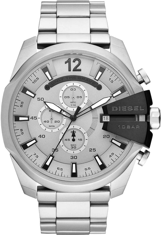 Buy Shop Diesel Mega Chief Chronograph Silver Dial Silver Steel Strap Watch For Men - DZ4501 USA Online