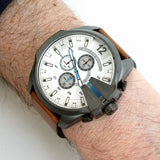 Buy Shop Diesel Mega Chief Chronograph White Dial Brown Leather Strap Watch For Men - DZ4280 USA Online