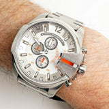 Buy Shop Diesel Mega Chief Chronograph White Dial Silver Steel Strap Watch For Men - DZ4328 USA Online