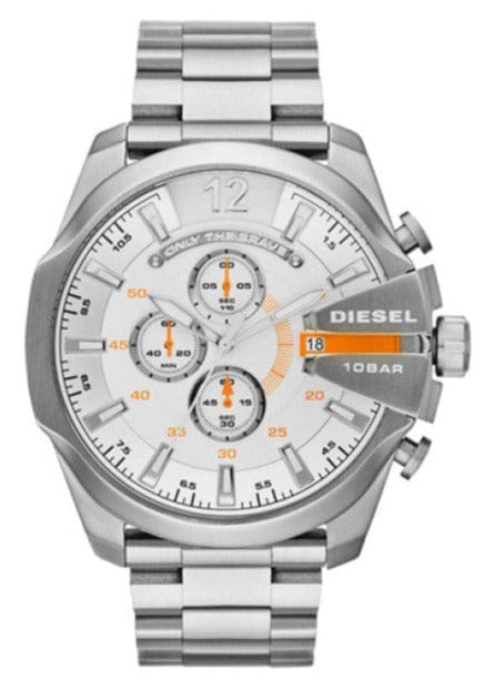 Buy Shop Diesel Mega Chief Chronograph White Dial Silver Steel Strap Watch For Men - DZ4328 USA Online