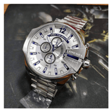 Diesel Mega Chief Chronograph White Dial Silver Steel Strap Watch For Men - DZ4477