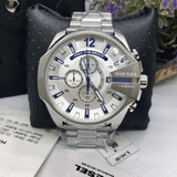 Diesel Mega Chief Chronograph White Dial Silver Steel Strap Watch For Men - DZ4477