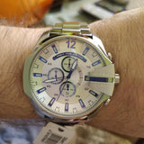 Diesel Mega Chief Chronograph White Dial Silver Steel Strap Watch For Men - DZ4477