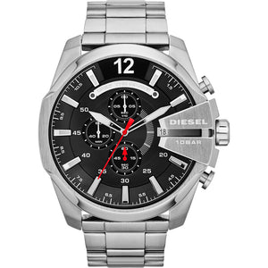 Buy Shop Diesel Mega Chief Chronograph Black Dial Silver Steel Strap Watch For Men - DZ4308 USA Online