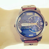 Buy Shop Diesel Mini Daddy Analog Blue Dial Brown Leather Strap Watch For Men - DZ7339 USA Online