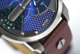 Buy Shop Diesel Mini Daddy Analog Blue Dial Brown Leather Strap Watch For Men - DZ7339 USA Online