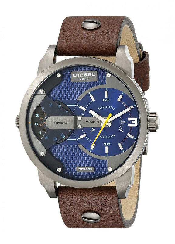 Buy Shop Diesel Mini Daddy Analog Blue Dial Brown Leather Strap Watch For Men - DZ7339 USA Online