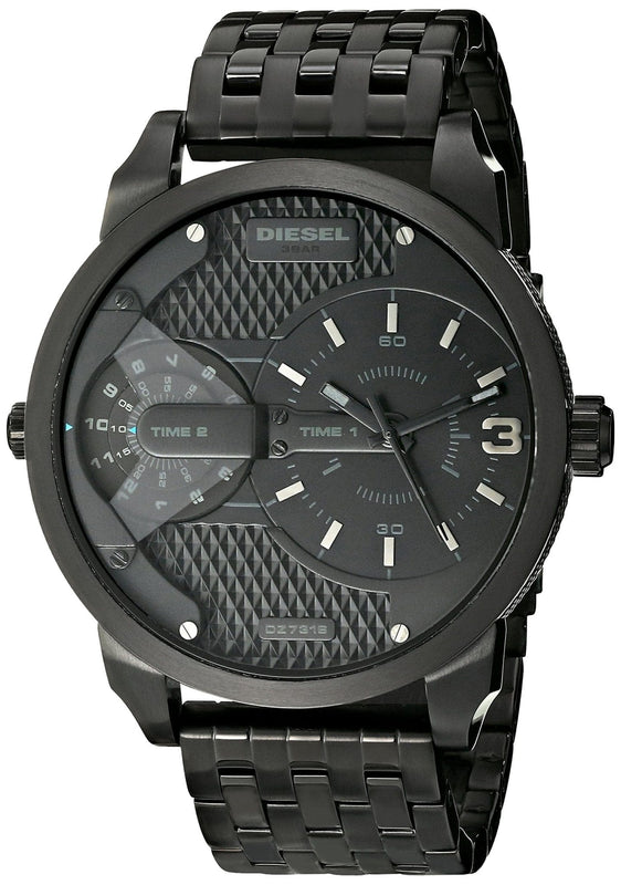 Buy Shop Diesel Mini Daddy Dual Time Black Dial Black Stainless Steel Strap Watch For Men - DZ7316 USA Online