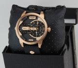 Buy Shop Diesel Mini Daddy Dual Time Black & Gold Dial Black Leather Strap Watch For Men - DZ7317 USA Online