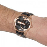 Buy Shop Diesel Mini Daddy Dual Time Black & Gold Dial Black Leather Strap Watch For Men - DZ7317 USA Online