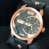 Buy Shop Diesel Mini Daddy Dual Time Black & Gold Dial Black Leather Strap Watch For Men - DZ7317 USA Online