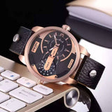 Buy Shop Diesel Mini Daddy Dual Time Black & Gold Dial Black Leather Strap Watch For Men - DZ7317 USA Online