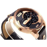 Buy Shop Diesel Mini Daddy Dual Time Black & Gold Dial Black Leather Strap Watch For Men - DZ7317 USA Online