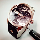 Buy Shop Diesel Mini Daddy Dual Time Black & Gold Dial Black Leather Strap Watch For Men - DZ7317 USA Online