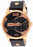 Buy Shop Diesel Mini Daddy Dual Time Black & Gold Dial Black Leather Strap Watch For Men - DZ7317 USA Online
