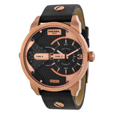 Buy Shop Diesel Mini Daddy Dual Time Black & Gold Dial Black Leather Strap Watch For Men - DZ7317 USA Online