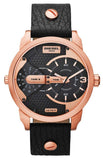 Buy Shop Diesel Mini Daddy Dual Time Black & Gold Dial Black Leather Strap Watch For Men - DZ7317 USA Online