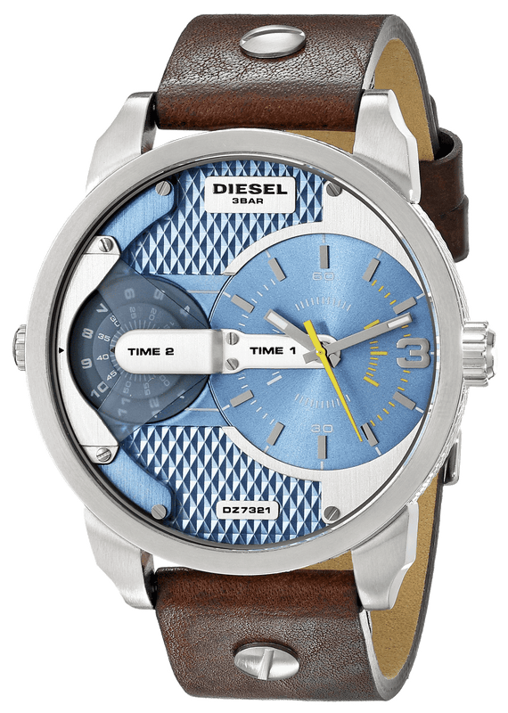 Buy Shop Diesel Mini Daddy LIght Blue Dial Brown Leather Strap Watch For Men - DZ7321 USA Online
