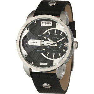 Buy Shop Diesel Mini Daddy Black Silver Dial Black Leather Strap Watch For Men - DZ7307 USA Online