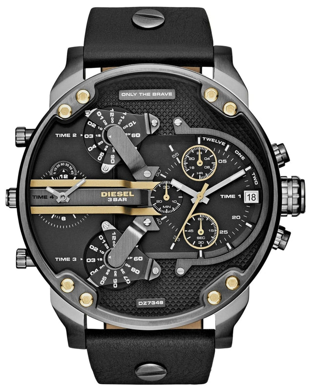 Buy Shop Diesel Mr Daddy 2.0 Chronograph Black Dial Black Leather Strap Watch For Men - DZ7348 USA Online