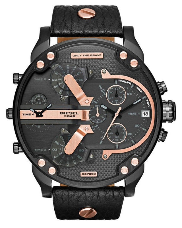 Buy Shop Diesel Mr Daddy 2.0 Chronograph Black Dial Black Leather Strap Watch For Men - DZ7350 USA Online