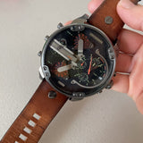 Buy Shop Diesel Mr Daddy 2.0 Chronograph Black Dial Brown Leather Strap Watch For Men - DZ7332 USA Online