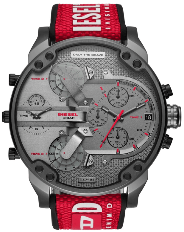 Buy Shop Diesel Mr Daddy 2.0 Chronograph Grey Dial Red Rubber Strap Watch For Men - DZ7423 USA Online