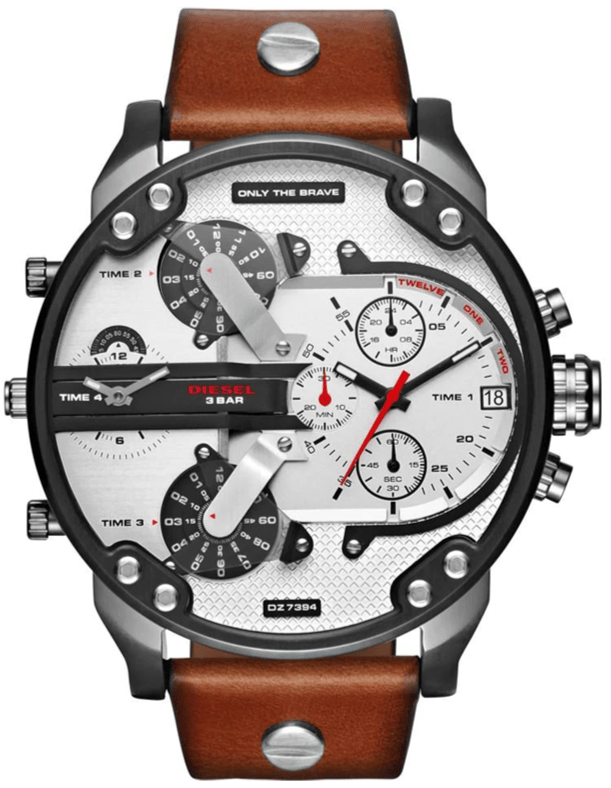 Buy Shop Diesel Mr. Daddy 2.0 Chronograph Silver Dial Brown Leather Strap Watch For Men - DZ7394 USA Online
