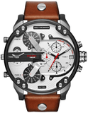 Buy Shop Diesel Mr. Daddy 2.0 Chronograph Silver Dial Brown Leather Strap Watch For Men - DZ7394 USA Online