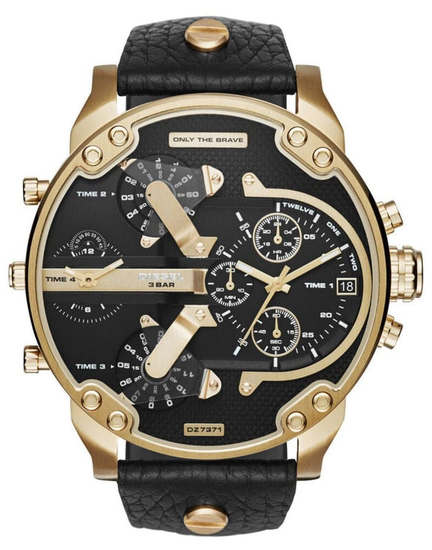 Buy Shop Diesel Mr Daddy Chronograph Black Dial Black Leather Strap Watch For Men - DZ7371 USA Online