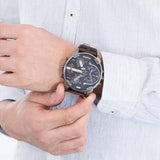 Buy Shop Diesel Mr Daddy Chronograph Blue Dial Brown Leather Strap Watch For Men - DZ7314 USA Online