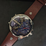 Buy Shop Diesel Mr Daddy Chronograph Blue Dial Brown Leather Strap Watch For Men - DZ7314 USA Online