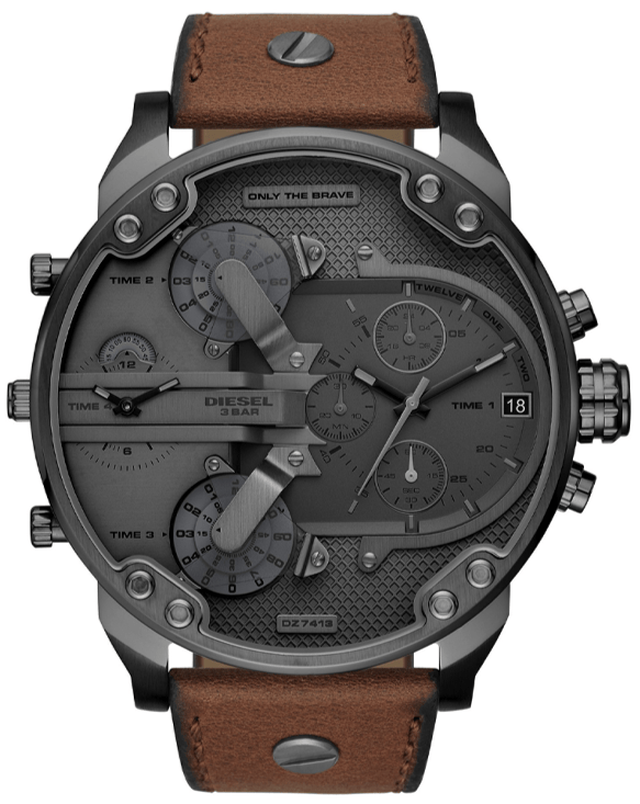 Buy Shop Diesel Mr Daddy Chronograph Grey Dial Brown Leather Strap Watch For Men - DZ7413 USA Online