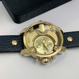 Buy Shop Diesel Mr Daddy Gold Dial Black Leather Strap Watch For Men - DZ7363 USA Online
