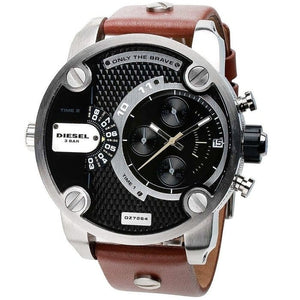 Buy Shop Diesel SBA Dual Time Black Dial Brown Leather Strap Watch For Men - DZ7264 USA Online