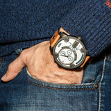 Buy Shop Diesel SBA Dual Time Chronograph White Dial Brown Leather Strap Watch For Men - DZ7269 USA Online